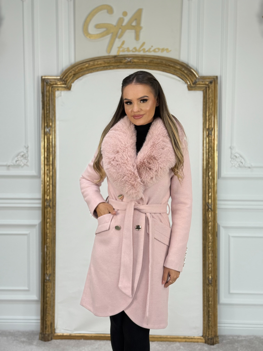 Palton cu Blana Ecologica Kerissa Pink [5]