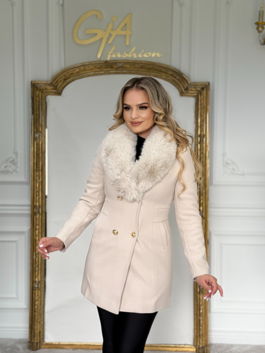 Palton cu Blana Ecologica Tiffasy Beige [3]