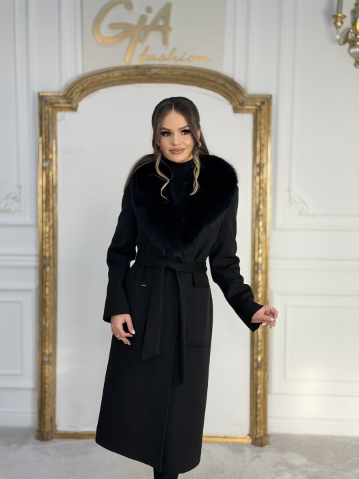 Palton cu Blana Naturala Emella Black [5]