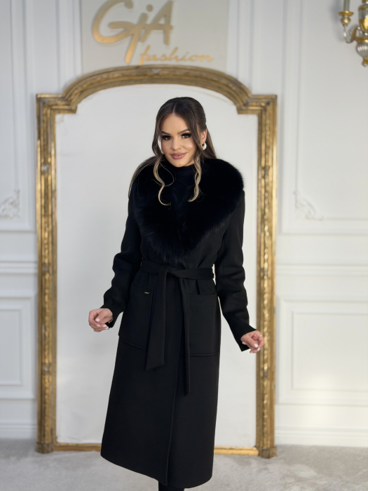 Palton cu Blana Naturala Emella Black [10]