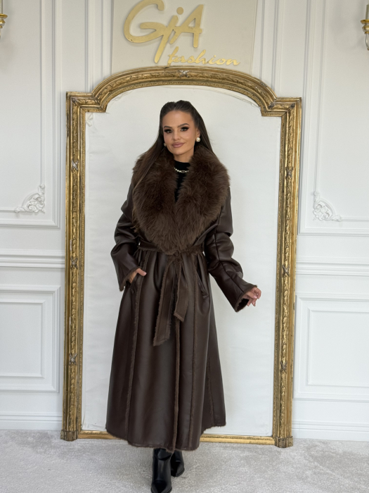 Palton din Piele Ecologica Sienna Brown [7]