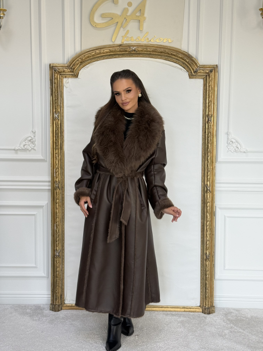 Palton din Piele Ecologica Sienna Brown [6]