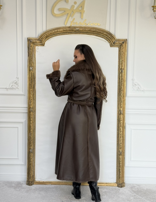 Palton din Piele Ecologica Sienna Brown [8]