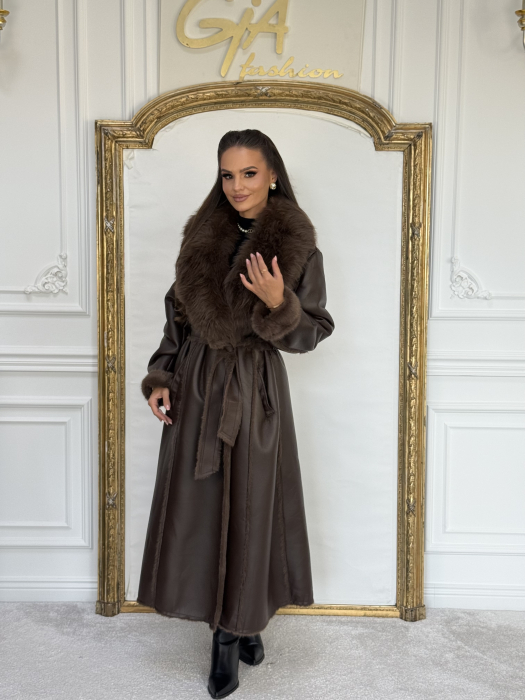 Palton din Piele Ecologica Sienna Brown [3]