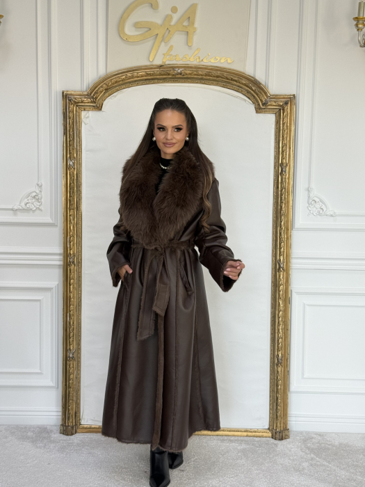 Palton din Piele Ecologica Sienna Brown [5]