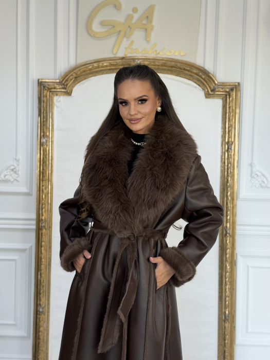 Palton din Piele Ecologica Sienna Brown [2]