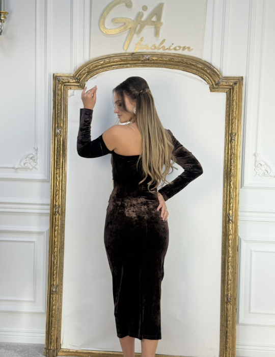 Rochie Rarella Catifea Brown [6]