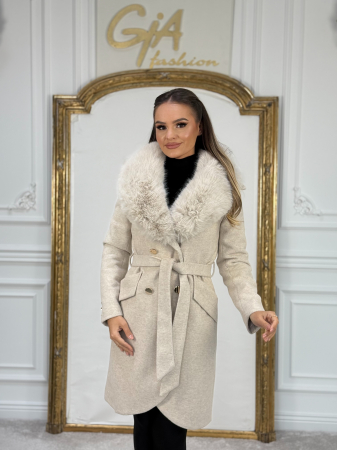 Palton cu Blana Ecologica Kerissa Beige [5]