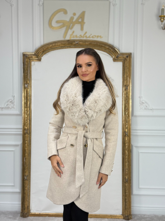 Paltoane - Palton cu Blana Ecologica Kerissa Beige
