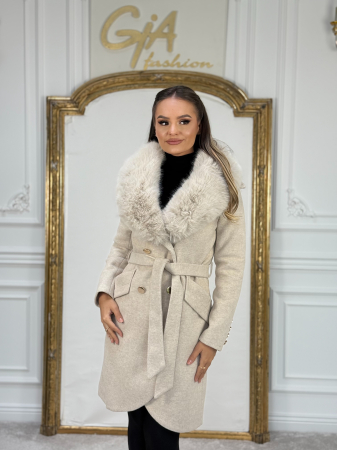 Palton cu Blana Ecologica Kerissa Beige [2]