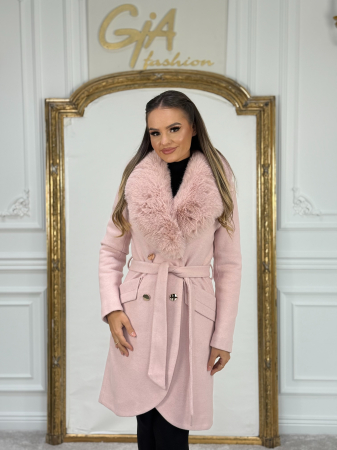 Paltoane - Palton cu Blana Ecologica Kerissa Pink