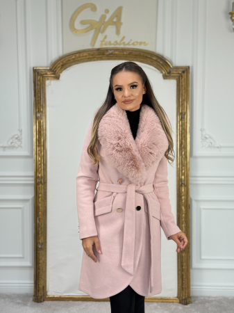 Palton cu Blana Ecologica Kerissa Pink [6]