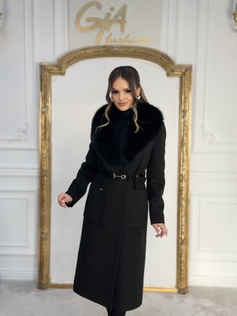 Paltoane - Palton cu Blana Naturala Emella Black