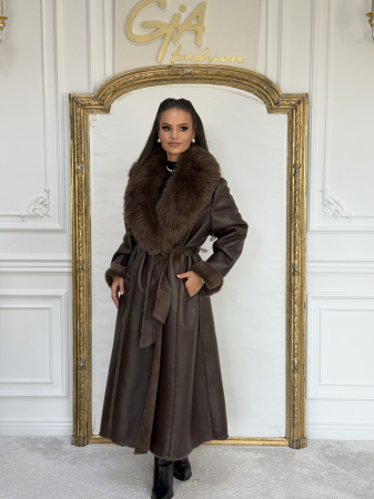 Paltoane - Palton din Piele Ecologica Sienna Brown