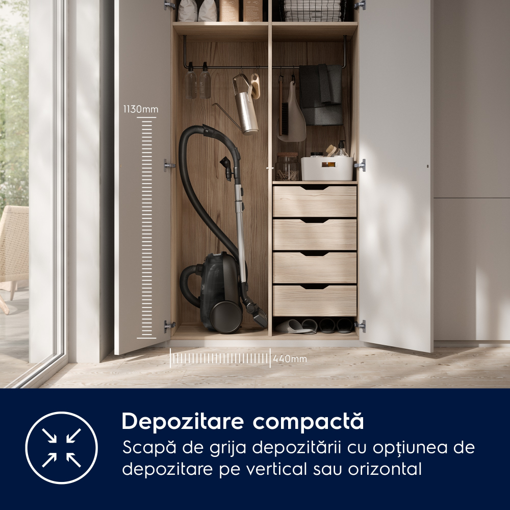 Aspirator cu sac Electrolux Clean 600 EB61C4DB albastru denim, perie DustMagnet Silent, filtru HEPA, sac 3.5L [5]