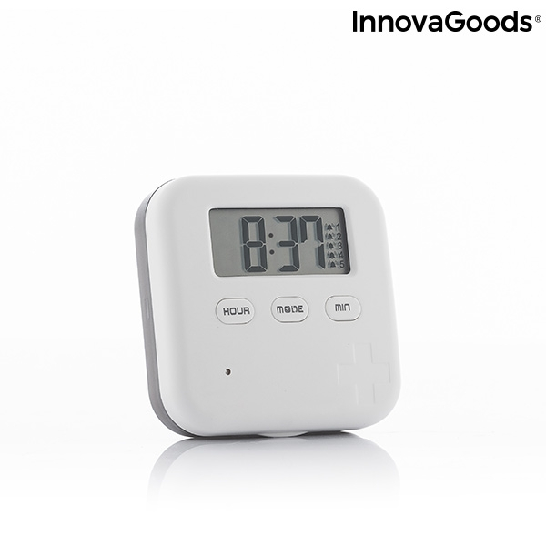 Cutie digitala 3 in 1 pentru medicamente Innova Goods, Ceas, Cronometru, Programabila, Alarma cu vibratie si sunet, max 5 alarme/ zi , Alb [2]