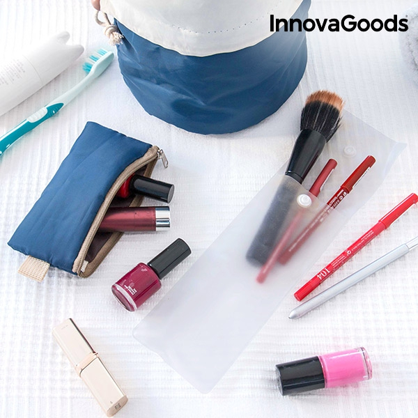 Geanta pentru cosmetice cu sac pentru pensule si gentuta independenta, InnovaGoods, poliester, albastra [3]