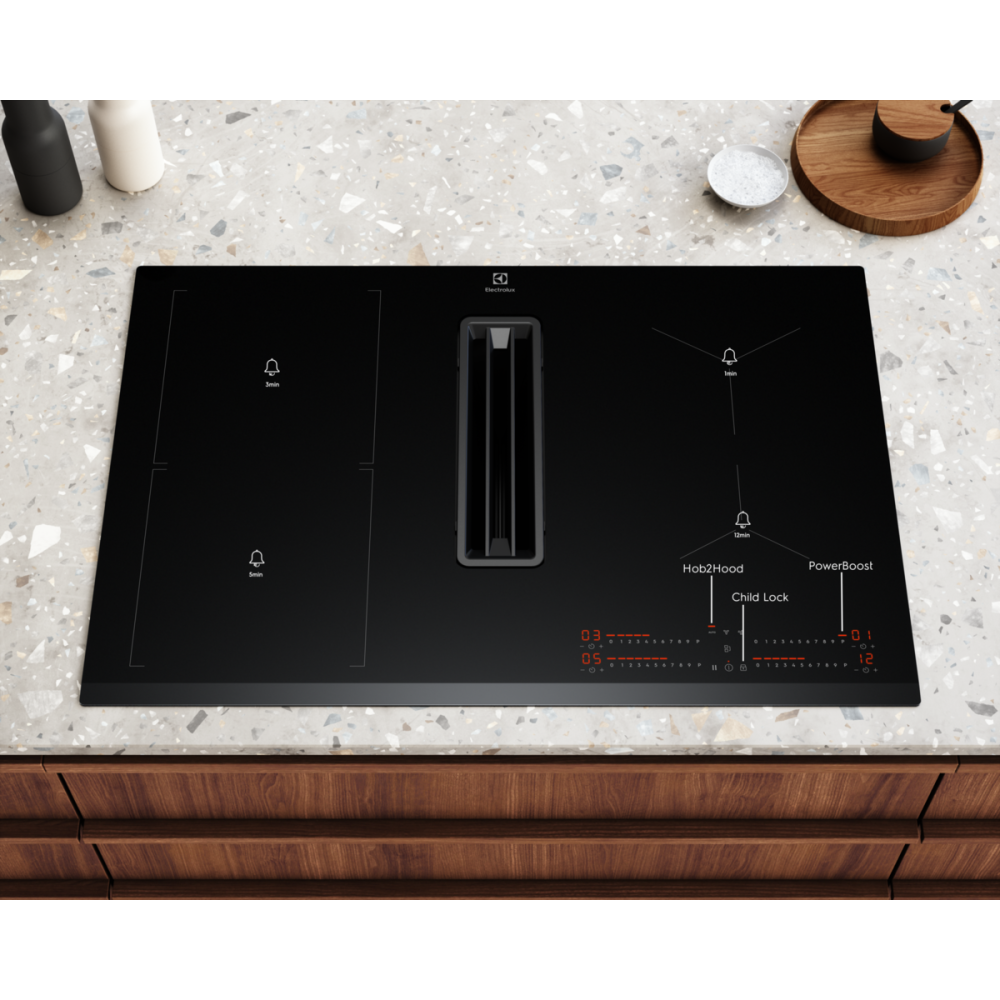 Plita incorporabila cu inductie cu hota integrata Electrolux KCC83443 ComboHob 600 Bridge eXtractor 80 cm negru [4]