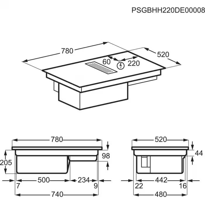 Plita incorporabila cu inductie cu hota integrata Electrolux KCC83443 ComboHob 600 Bridge eXtractor 80 cm negru [19]