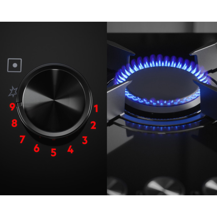 Plita incorporabila vitroceramica pe gaz AEG HKB75453NB Seria 8000 FlameLight, 75 cm, 5 arzatoare, negru [9]