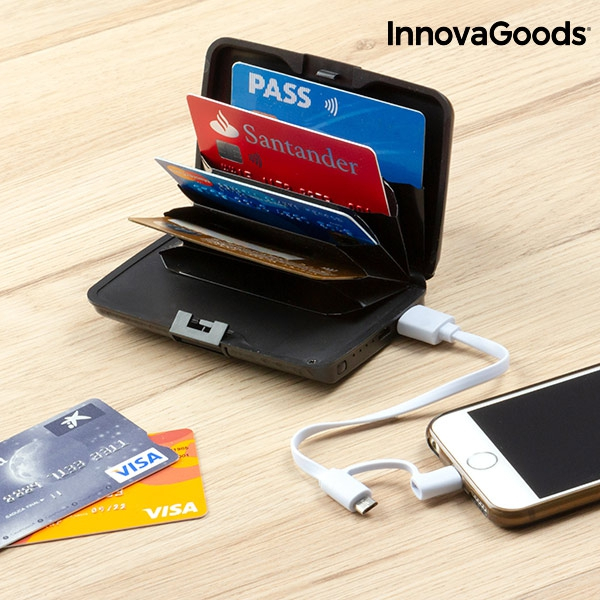 Power bank si suport de carduri antifrauda, InnovaGoods Gadget Tech, 1800 mAh, 5 compartimente pentru carduri [1]