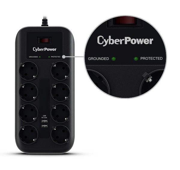 Prelungitor Cyber Power tip Schuko 8 prize cu protectie suprasarcina si protectie copii [2]