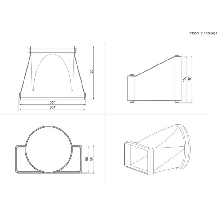 Racord evacuare orizontal pentru hote Electrolux si AEG de trecere de la sectiune rectangulara 90x220 mm la sectiunde rotunda cu diametrul de 150 mm [2]