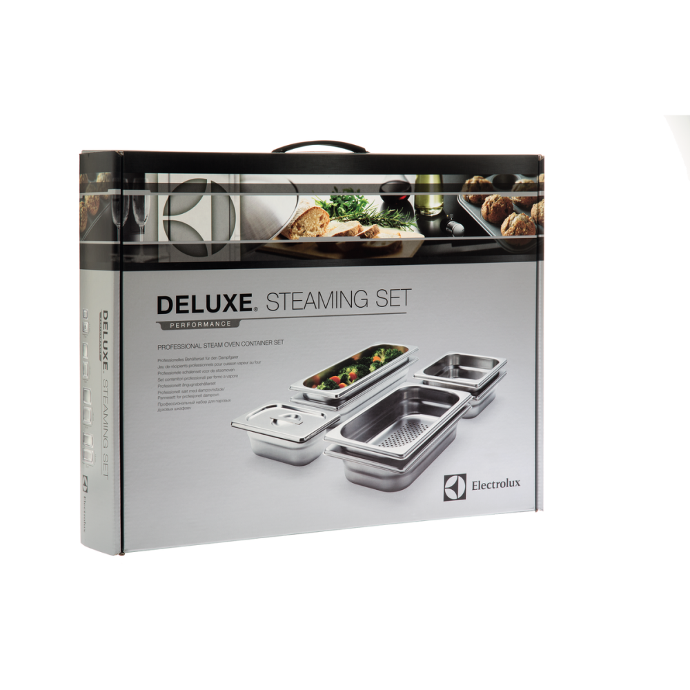 Set de vase pentru gatit la abur DeLuxe Steaming Kit Electrolux care contine  4 perechi de vase, plin  + perforat [7]