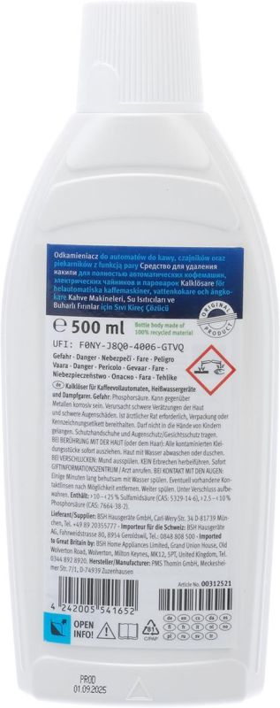 Solutie lichida decalcifiere Bosch Siemens 00312521, 500 ml [2]
