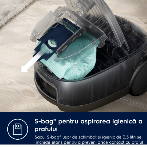 Aspirator cu sac Electrolux Clean 600 EB61C4DB albastru denim, perie DustMagnet Silent, filtru HEPA, sac 3.5L [3]