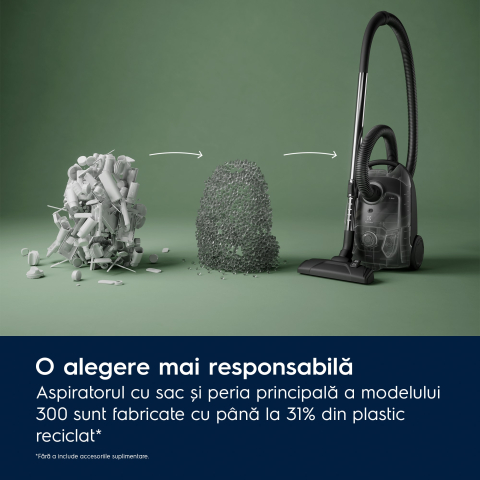 Aspirator cu sac Electrolux Seria 300 EB31C1UG gri urban, filtru HEPA, perie DustPro, sac 3L [4]