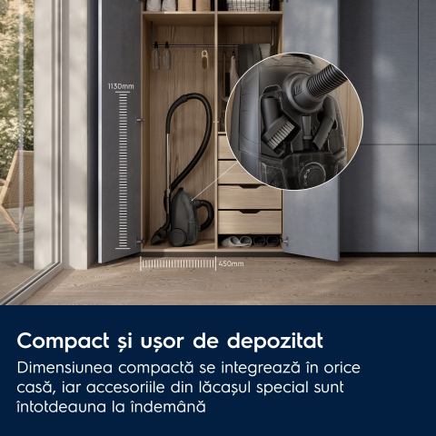 Aspirator cu sac Electrolux Seria 300 EB31C1UG gri urban, filtru HEPA, perie DustPro, sac 3L [3]