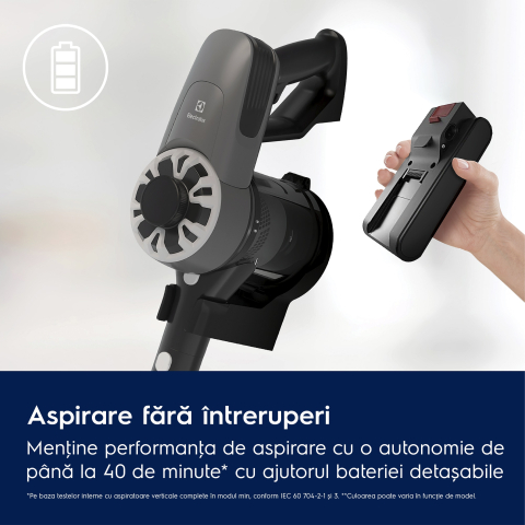Aspirator vertical cu acumulator Electrolux Seria 300 EP31CB21TG gri, 21.6V, 40 min autonomie, 2,18 kg [2]