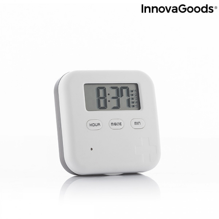 Cutie digitala 3 in 1 pentru medicamente Innova Goods, Ceas, Cronometru, Programabila, Alarma cu vibratie si sunet, max 5 alarme/ zi , Alb [1]