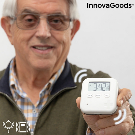 Ingrijire personala - Cutie digitala 3 in 1 pentru medicamente Innova Goods, Ceas, Cronometru, Programabila, Alarma cu vibratie si sunet, max 5 alarme/ zi , Alb