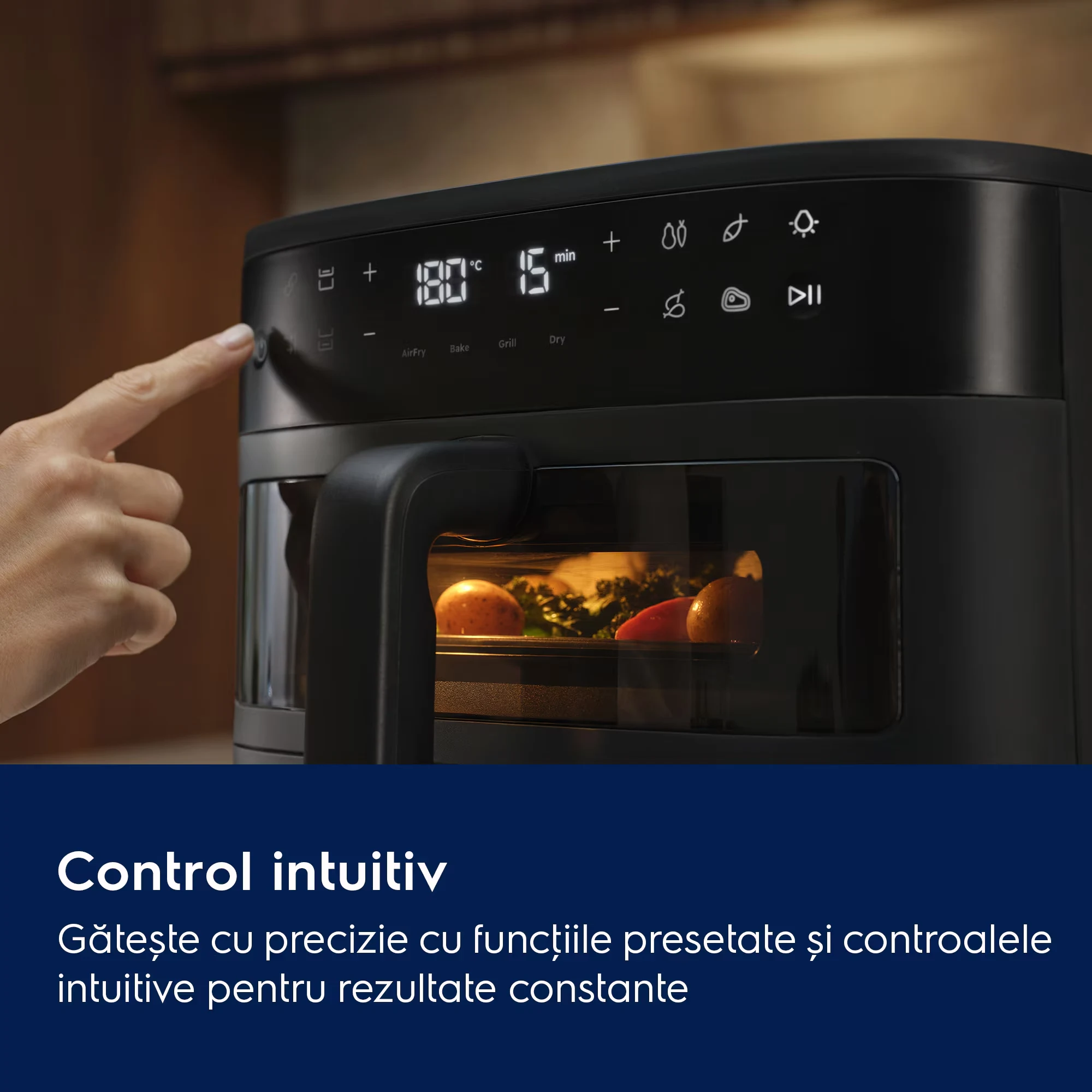 Friteuza cu aer cald Electrolux EAFD11B Seria 800 Dual, 11 L, 2700 W, neagra, cu doua cosuri verticale [7]