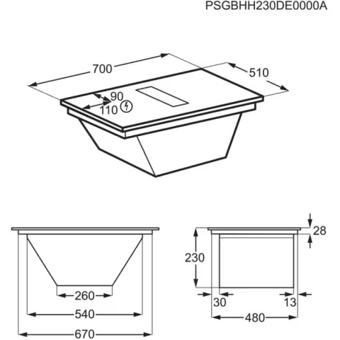 Plita cu hota integrata AEG TCH74B01FB ComboHob Bridge Seria 6000 70 cm 4 zone negru [21]