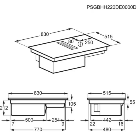 Plita incorporabila cu inductie cu hota integrata Electrolux KCC84453CK ComboHob 800 FlexiBridge eXtractor 83 cm negru [15]