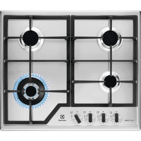 Plita incorporabila pe gaz Electrolux KGS64362XX 4 arzatoare arzator Wok gratare fonta 60 cm inox EasyClean [0]