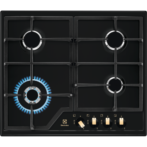 Plite - Plita incorporabila pe gaz Electrolux KGS6436RK 4 arzatoare arzator Wok gratare fonta 60 cm negru mat