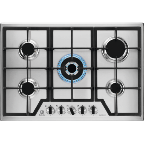 Plita incorporabila pe gaz Electrolux KGS75362XX Seria 600 Pro 75 cm 5 arzatoare arzator Wok gratare fonta inox EasyClean [0]