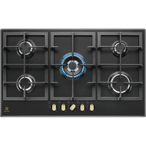 Plite - Plita incorporabila pe gaz Electrolux KGS9536RN 90 cm 5 arzatoare arzator Wok gratare fonta negru ghisa
