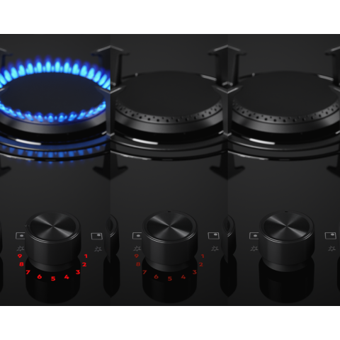 Plita incorporabila vitroceramica pe gaz AEG HKB75453NB Seria 8000 FlameLight, 75 cm, 5 arzatoare, negru [5]
