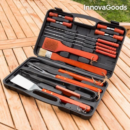 Sugestii cadou - Servieta cu ustensile pentru gratar, InnovaGoods Home Garden, 18 piese, otel inoxidabil