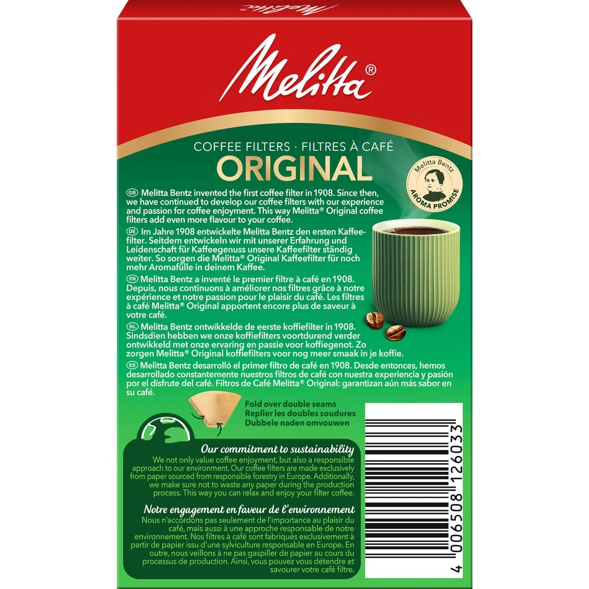 Filtre cafea Melitta Original 100 maro set 40 bucati pentru cafetiera Melitta Aromaboy certificate FSC [2]