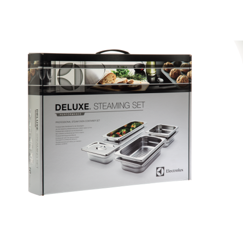 Set de vase pentru gatit la abur DeLuxe Steaming Kit Electrolux care contine  4 perechi de vase, plin  + perforat [6]