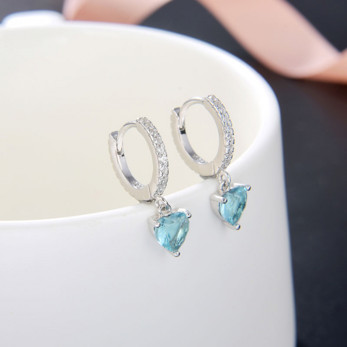 Cercei argint rodiat Blue Heart [4]