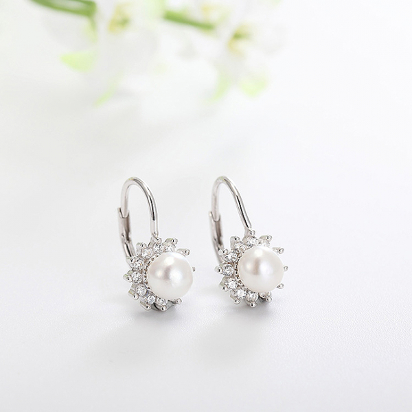 Cercei argint rodiat Flower Pearl [2]