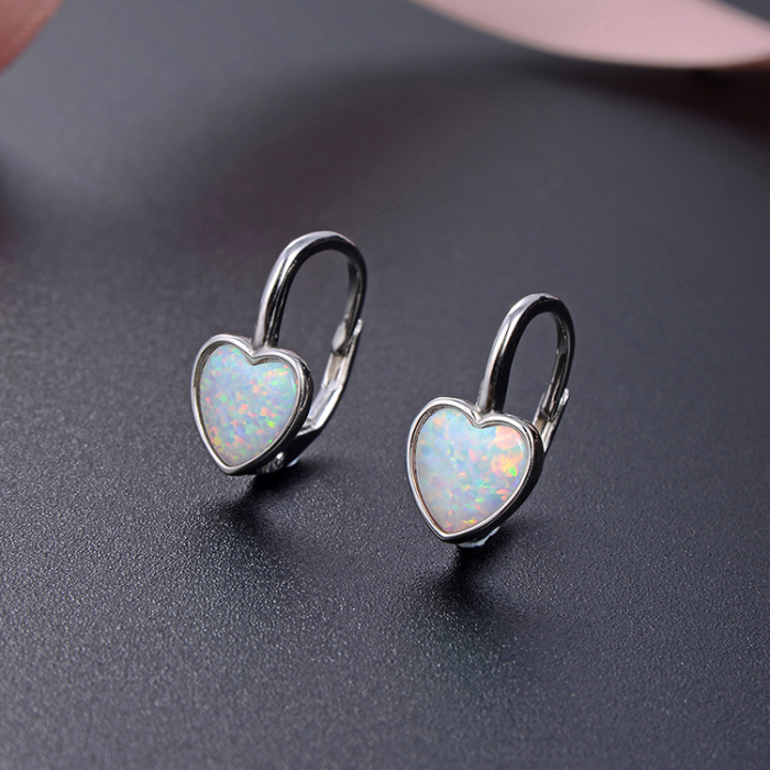Cercei argint rodiat Opal Heart [3]