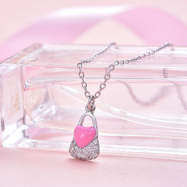 Colier argint rodiat Pink Heart Lock [2]